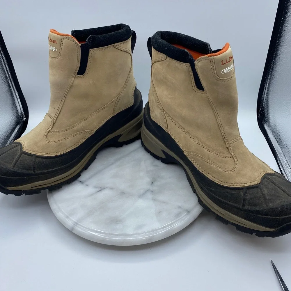 L.L. Bean Mens 12 Storm Chaser Boots Tan Waterproof Thinsulate Insulated Pull On